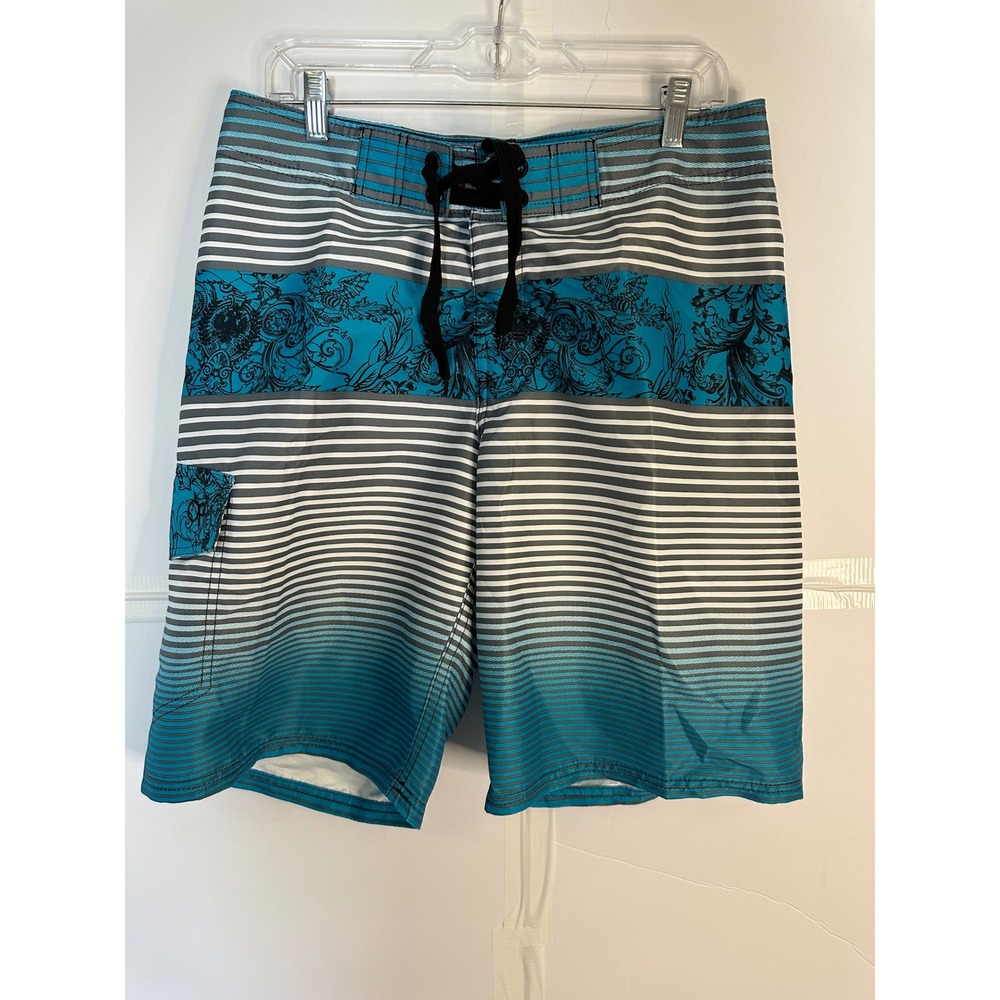 OP Striped Board Shorts Swim Trunks Floral Accents Beach Surf Size 32